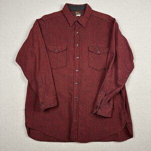 Vtg 50s Script Label LL Bean Wool Flannel Button Up Shirt Mens Large Check-Plaid